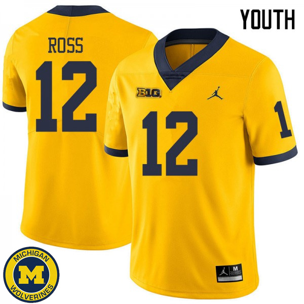 Youth University of Michigan #12 Josh Ross Yellow Jordan Brand Embroidery Jersey